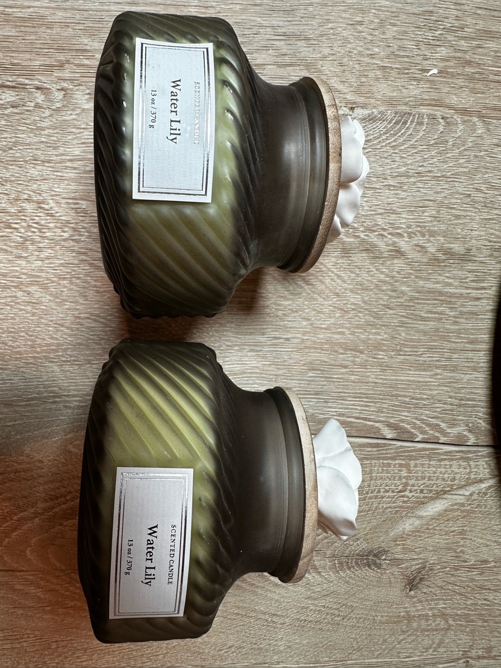 Water Lily Glass Jar Candle with White Floral Lid - Set of 2 - Picture 2 of 9